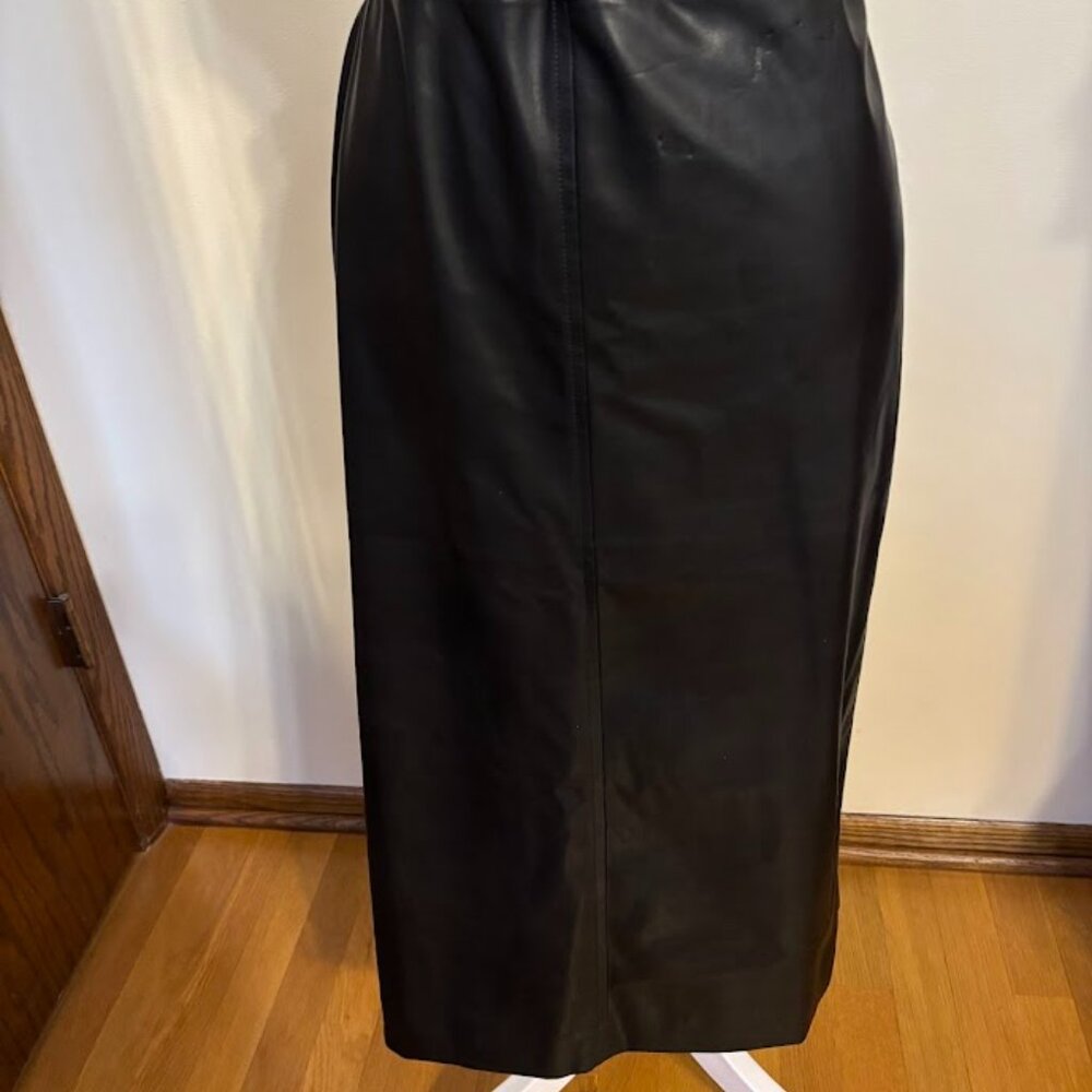 J. CREW Black Long Skirt Faux Leather with slit in the back - Size 16